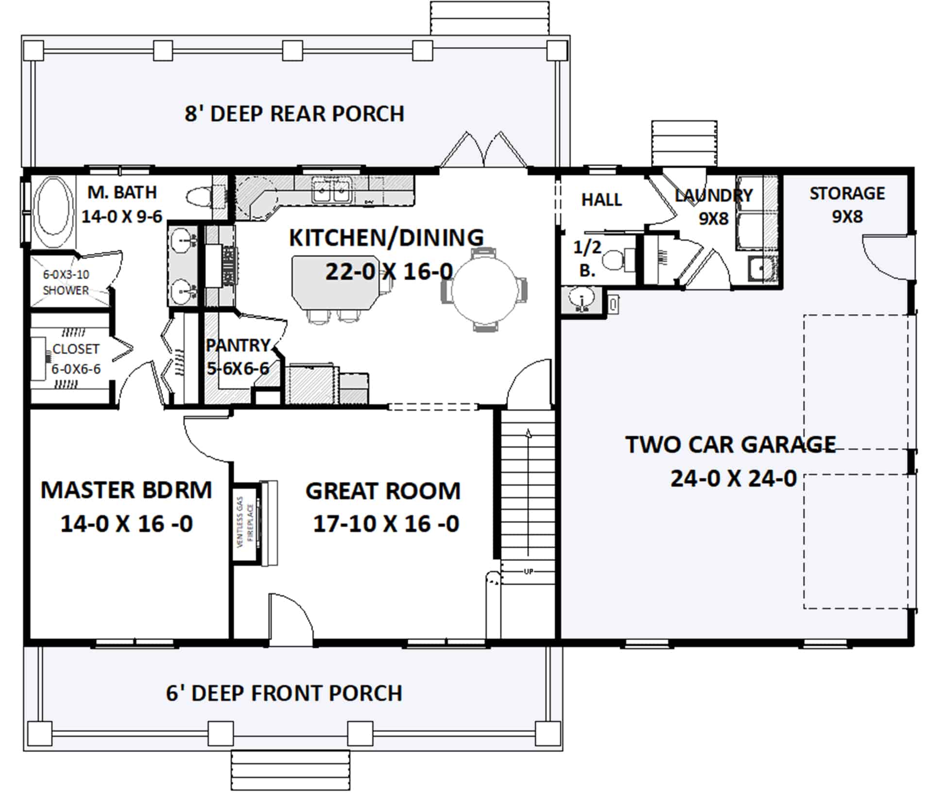 Floor Plan Main Level of Farmhouse Plan #123-1098