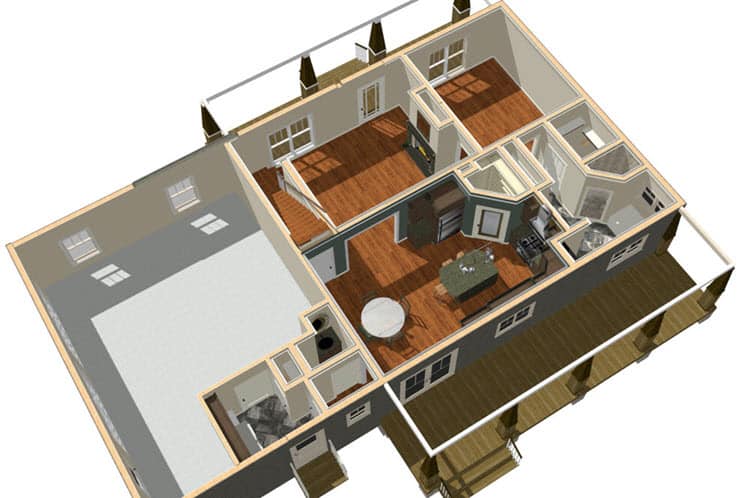3D Floor Plan of this 2-Bedroom, 1882 Sq Ft Plan - 123-1098