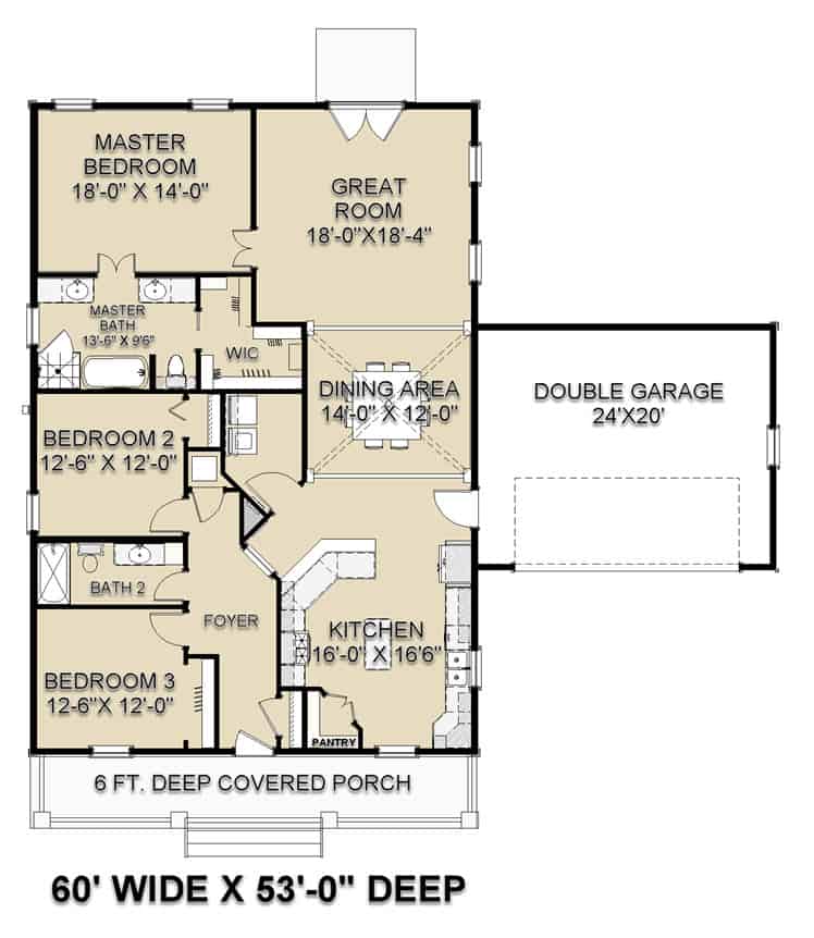 Floor Plan Main Level of Ranch Plan #123-1099