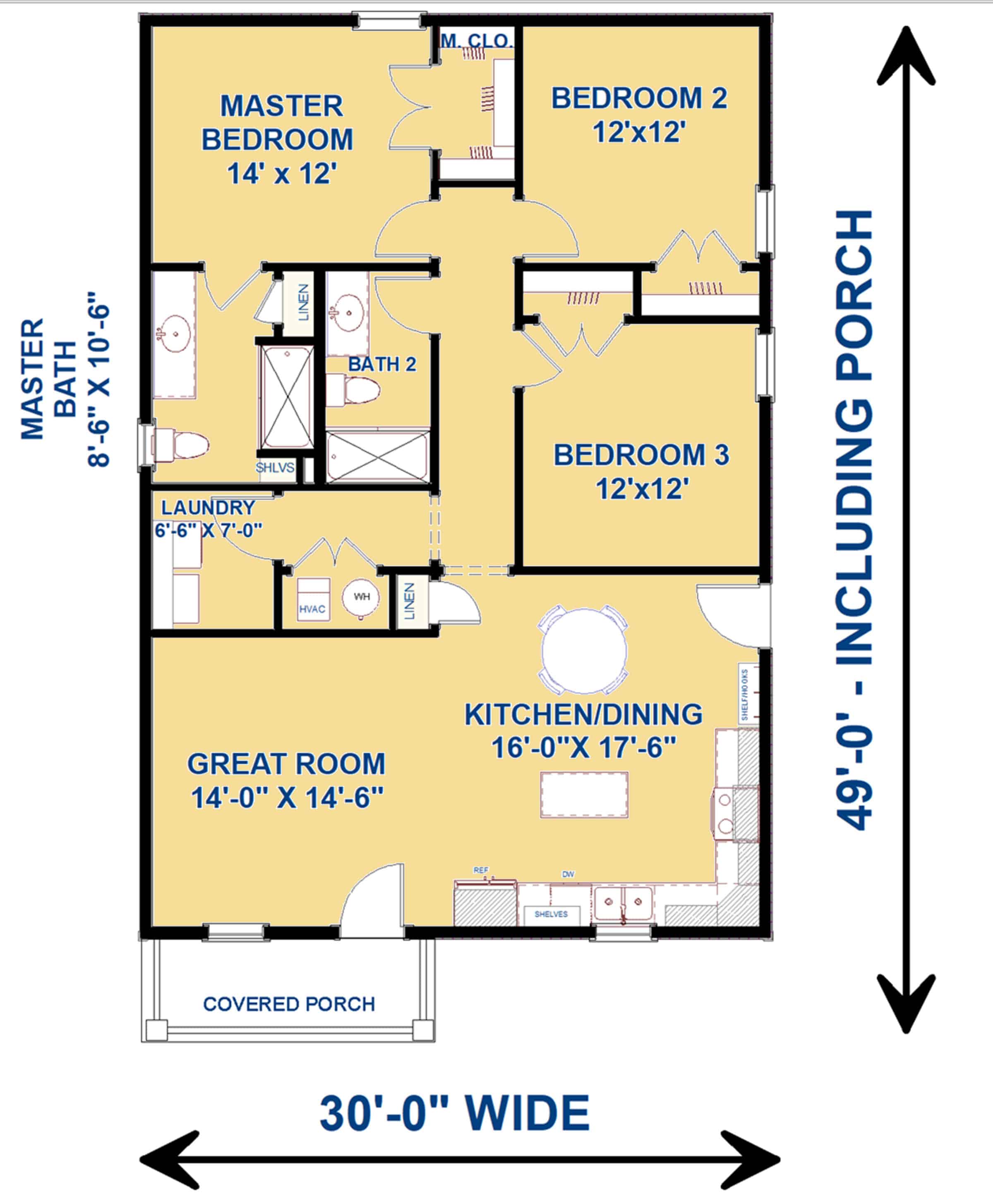 Floor Plan Main Level of Ranch Plan #123-1102