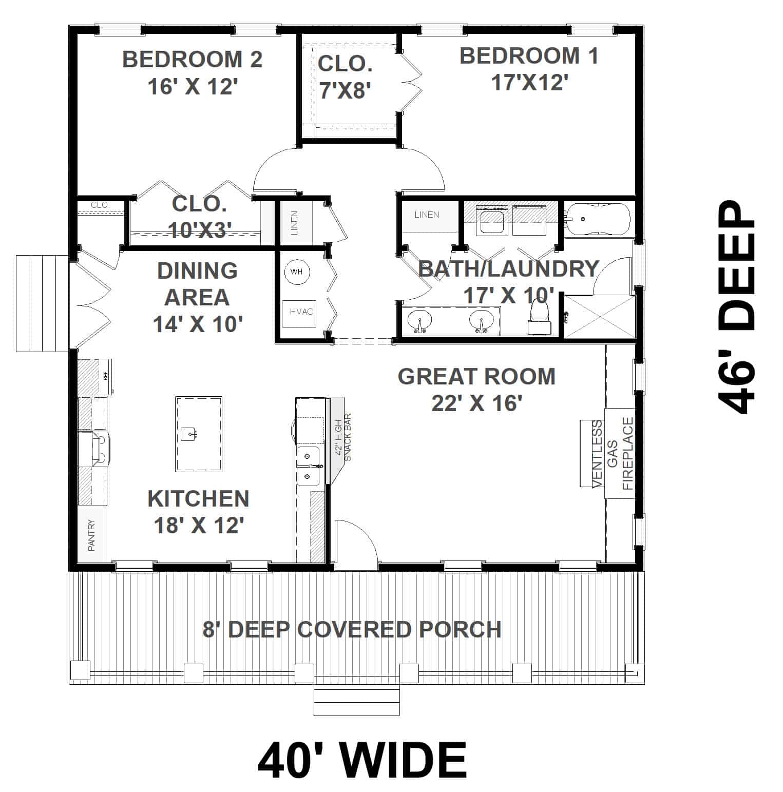 Floor Plan Main Level of Ranch Plan #123-1103
