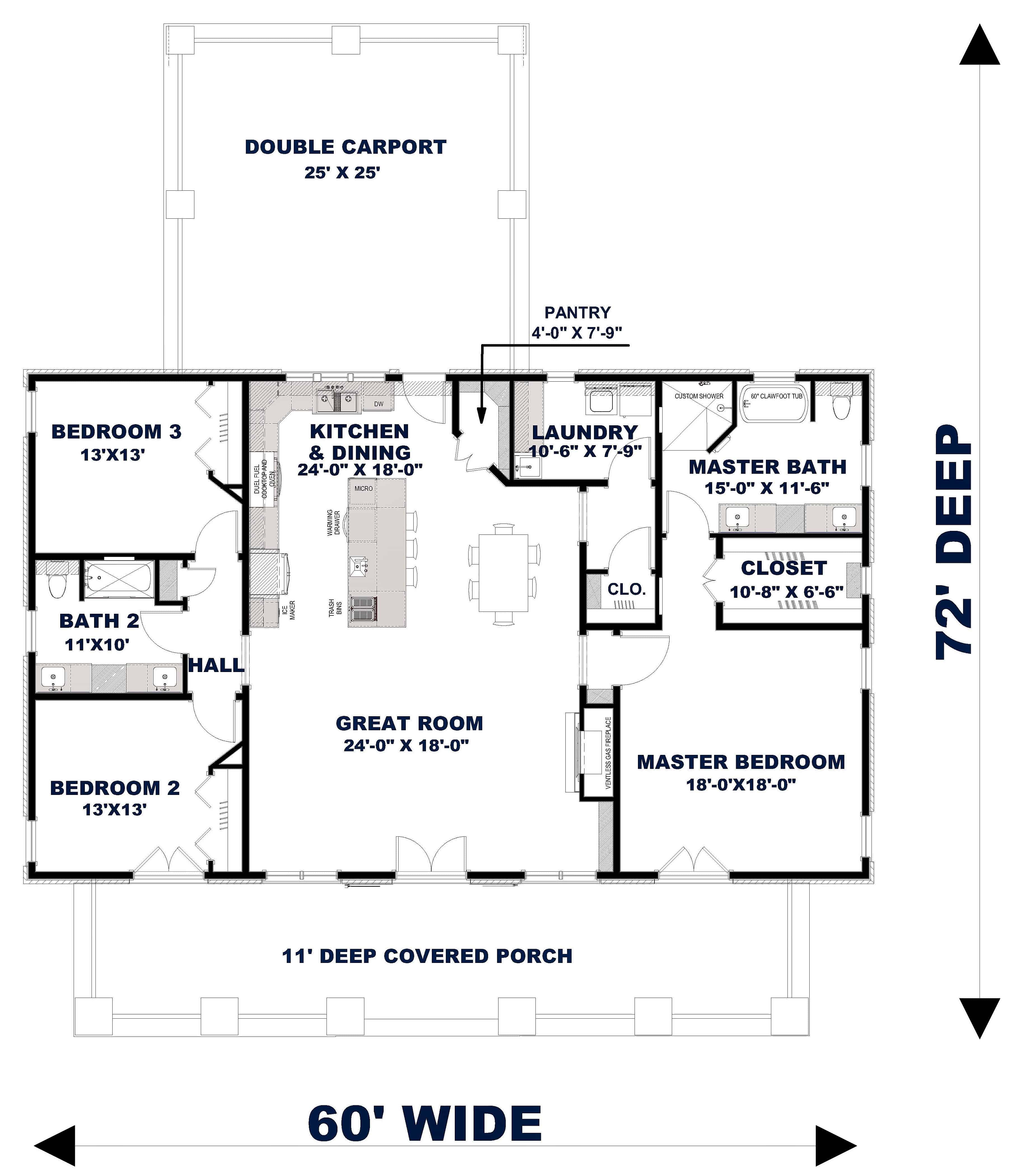 Floor Plan Main Level of Ranch Plan #123-1104