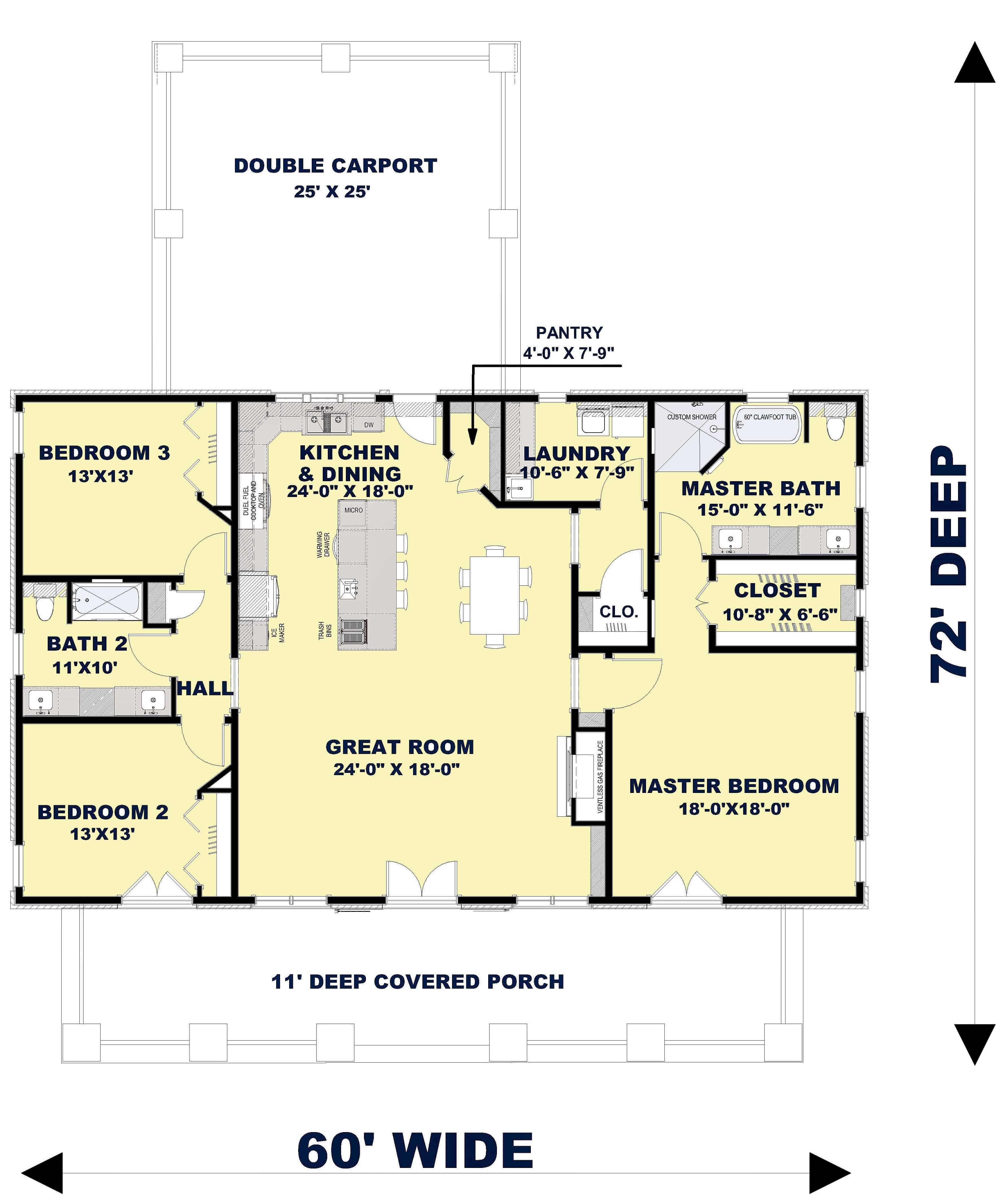 Floor Plan Main Level of Ranch Plan #123-1104