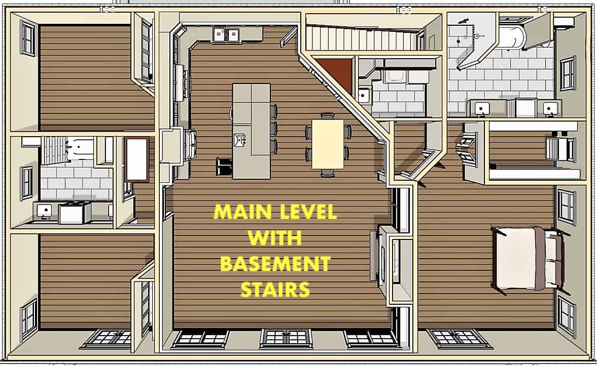 Alternate Floor Plan Main Level of Ranch Plan #123-1104
