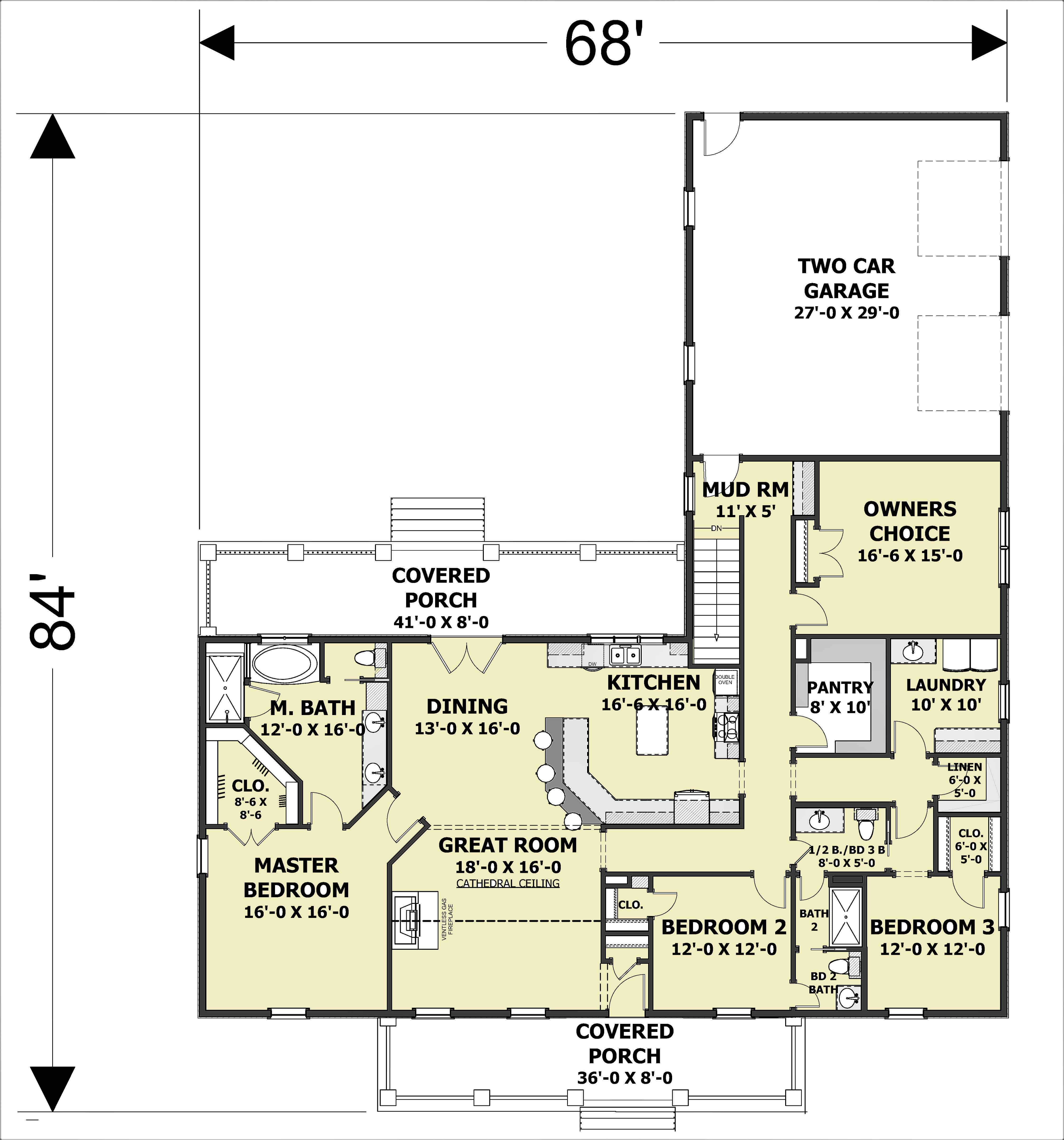 Floor Plan Main Level of Ranch Plan #123-1106