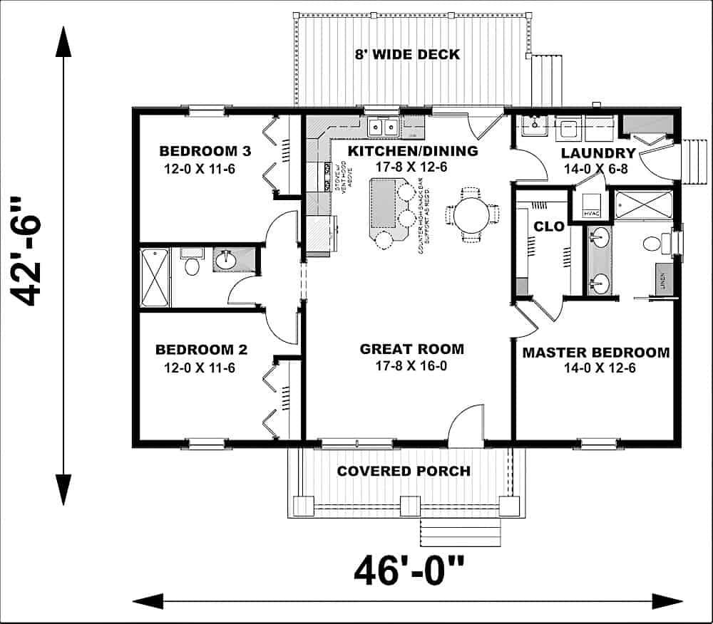 Floor Plan Main Level of Ranch Plan #123-1111