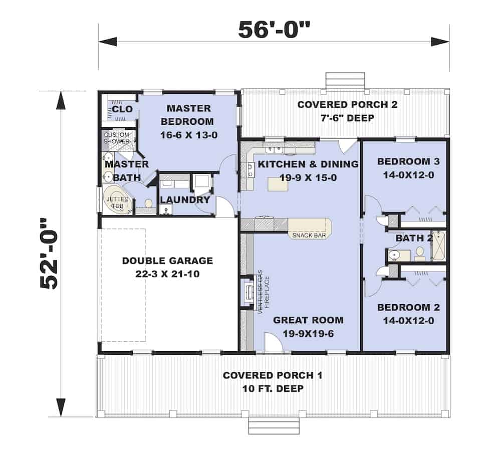Floor Plan Main Level of Ranch Plan #123-1112