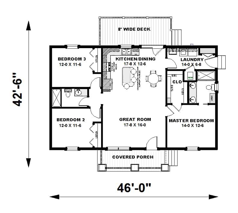 Floor Plan Main Level of Country Plan #123-1115