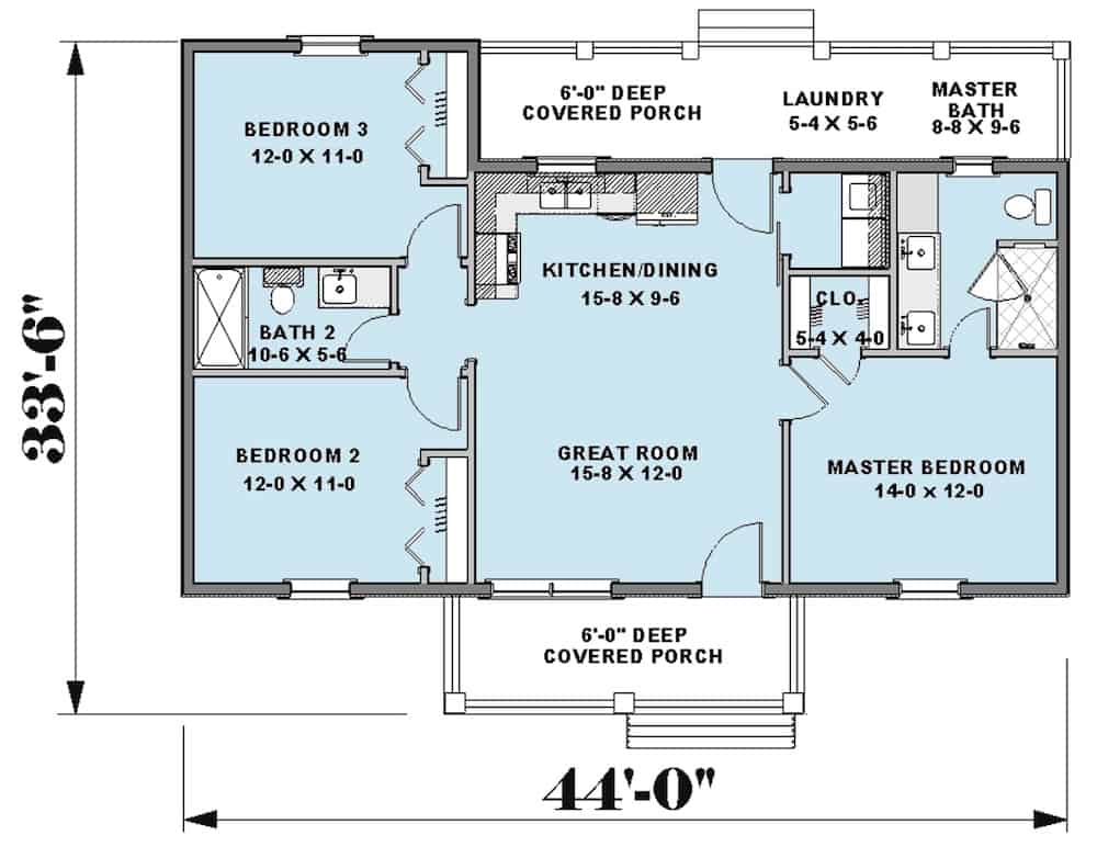 Floor Plan Main Level of Ranch Plan #123-1116