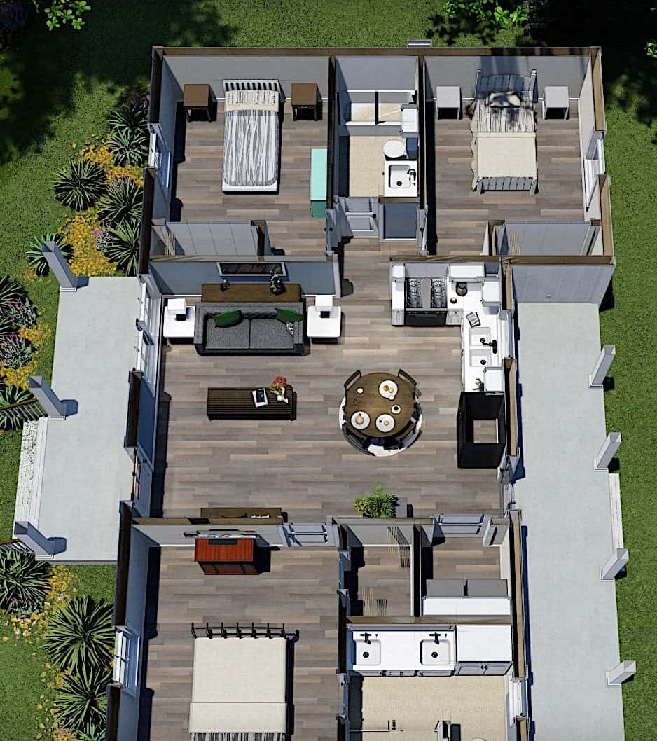 3D Floor Plan of this 3-Bedroom, 1035 Sq Ft Plan - 123-1116