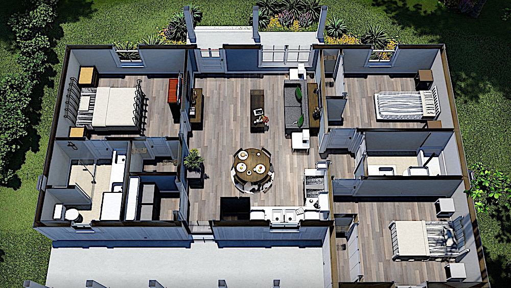 3D Floor Plan of this 3-Bedroom, 1035 Sq Ft Plan - 123-1116