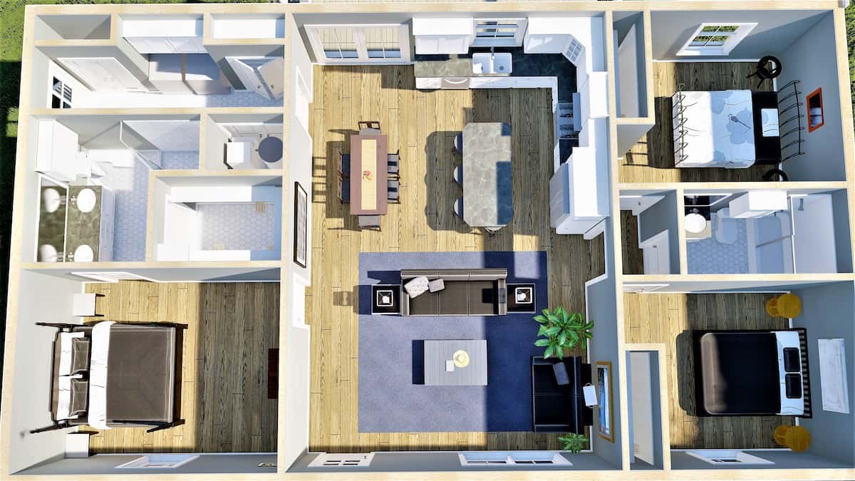 3D Floor Plan of this 3-Bedroom, 1425 Sq Ft Plan - 123-1118