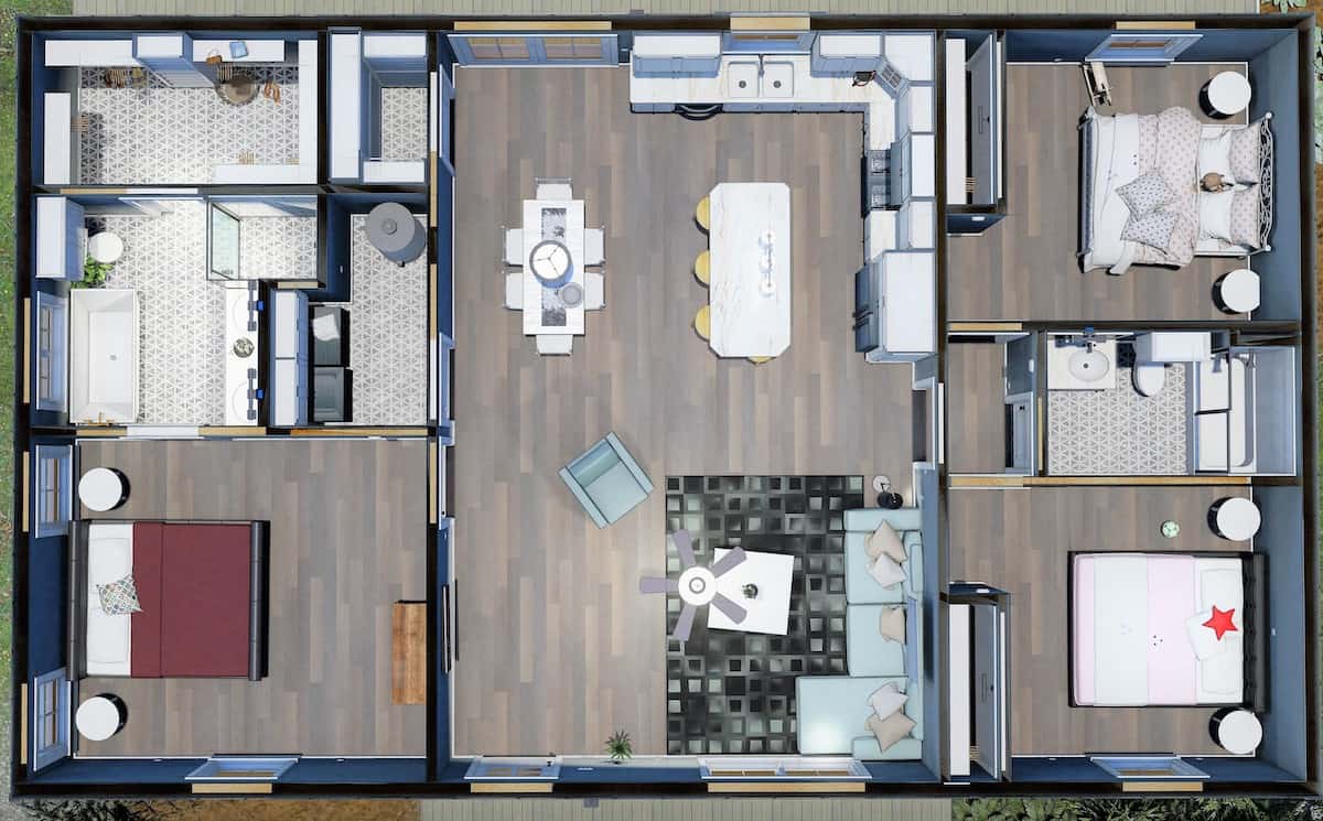 3D Floor Plan of this 3-Bedroom, 1502 Sq Ft Plan - 123-1119