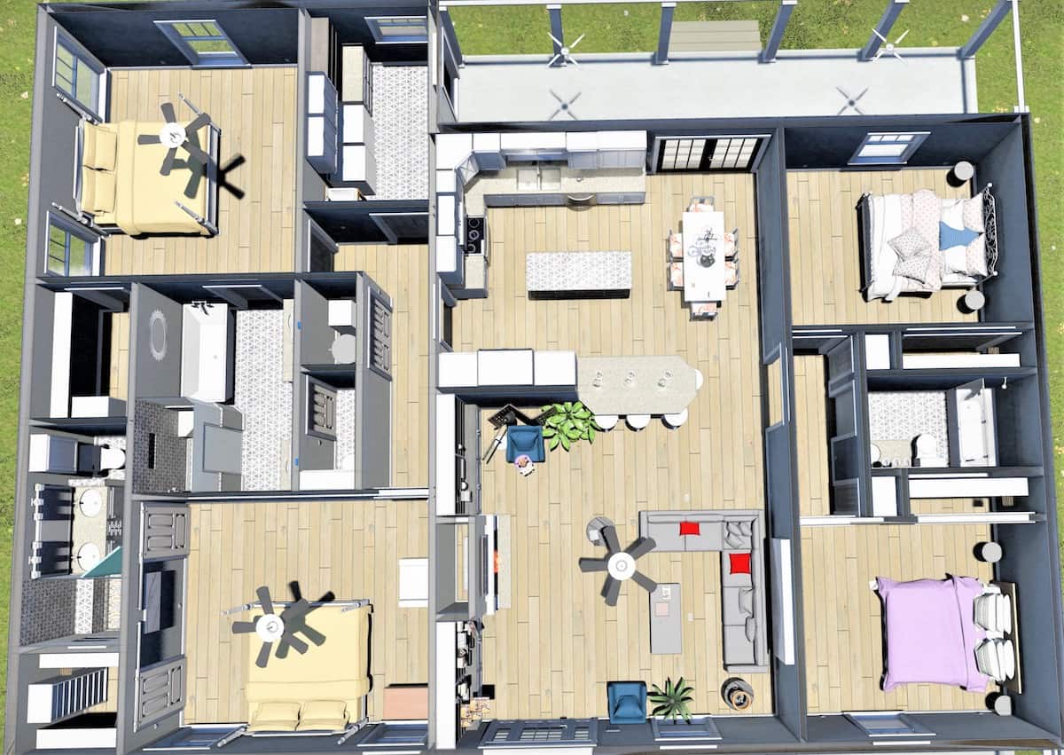 3D Floor Plan of this 4-Bedroom, 2096 Sq Ft Plan - 123-1120