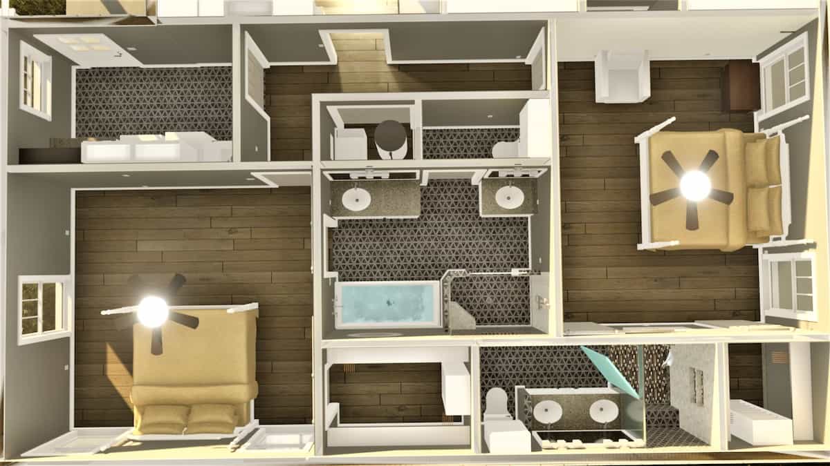 3D Floor Plan of this 4-Bedroom, 2096 Sq Ft Plan - 123-1120