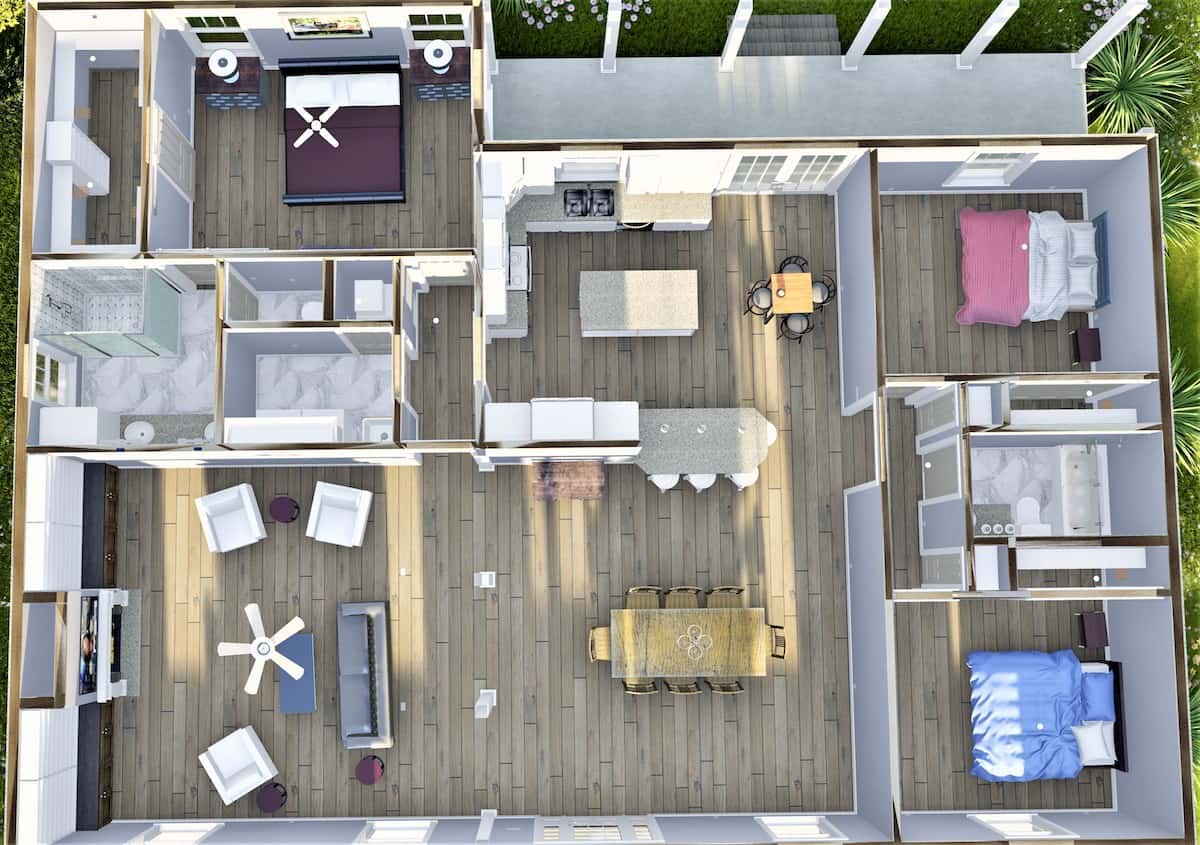 3D Floor Plan of this 3-Bedroom, 2102 Sq Ft Plan - 123-1123