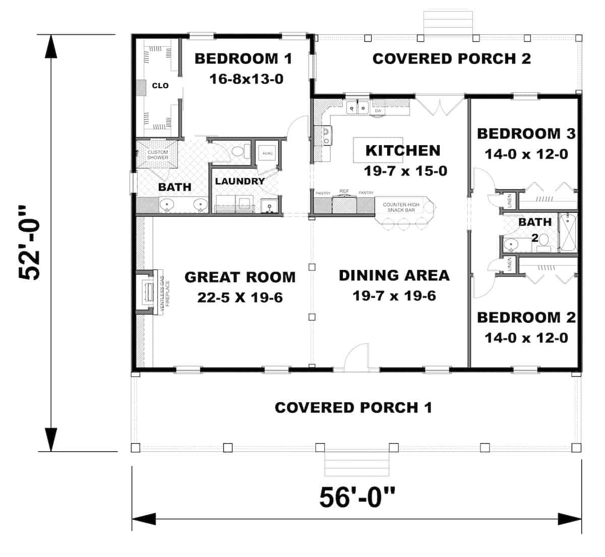 Main Level of Contemporary Plan #123-1123