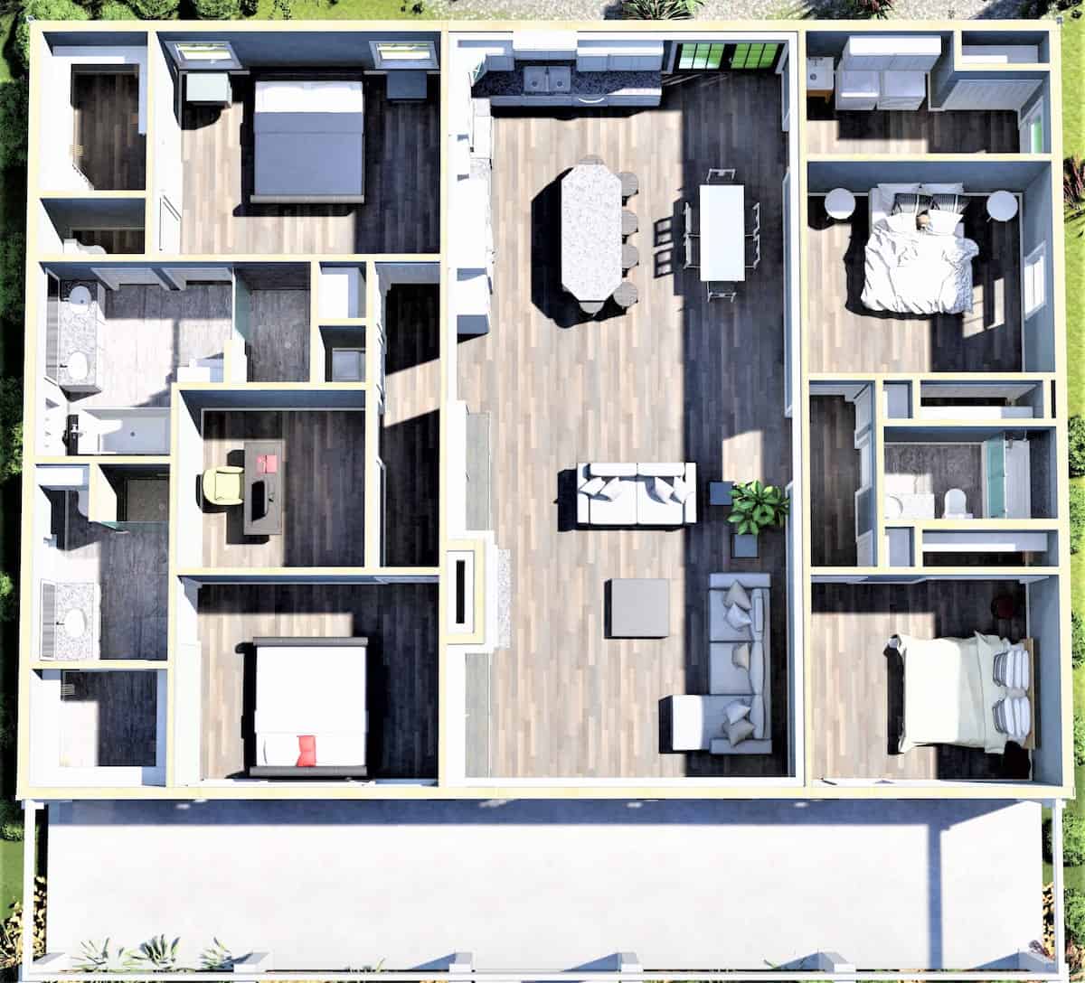 3D Floor Plan of this 4-Bedroom, 2352 Sq Ft Plan - 123-1124