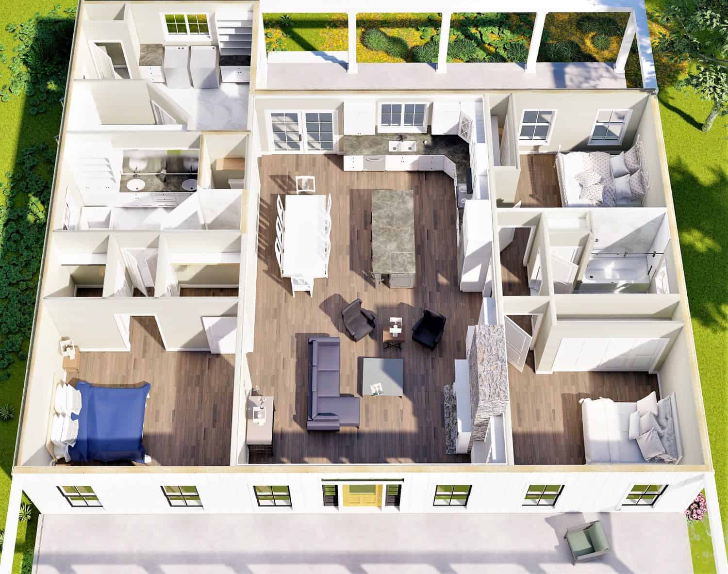 3D Floor Plan of this 3-Bedroom, 1860 Sq Ft Plan - 123-1125