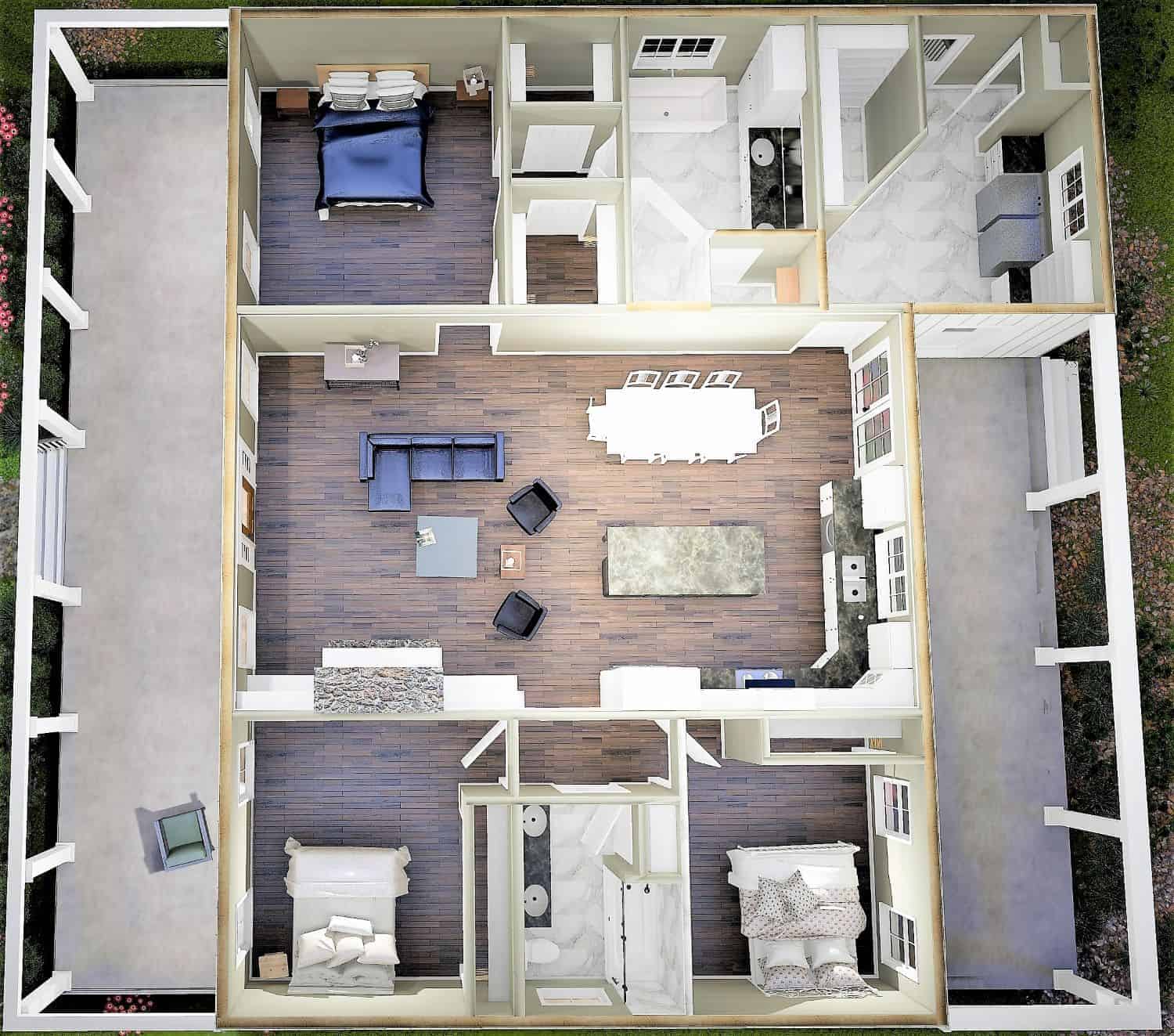 3D Floor Plan of this 3-Bedroom, 1860 Sq Ft Plan - 123-1125