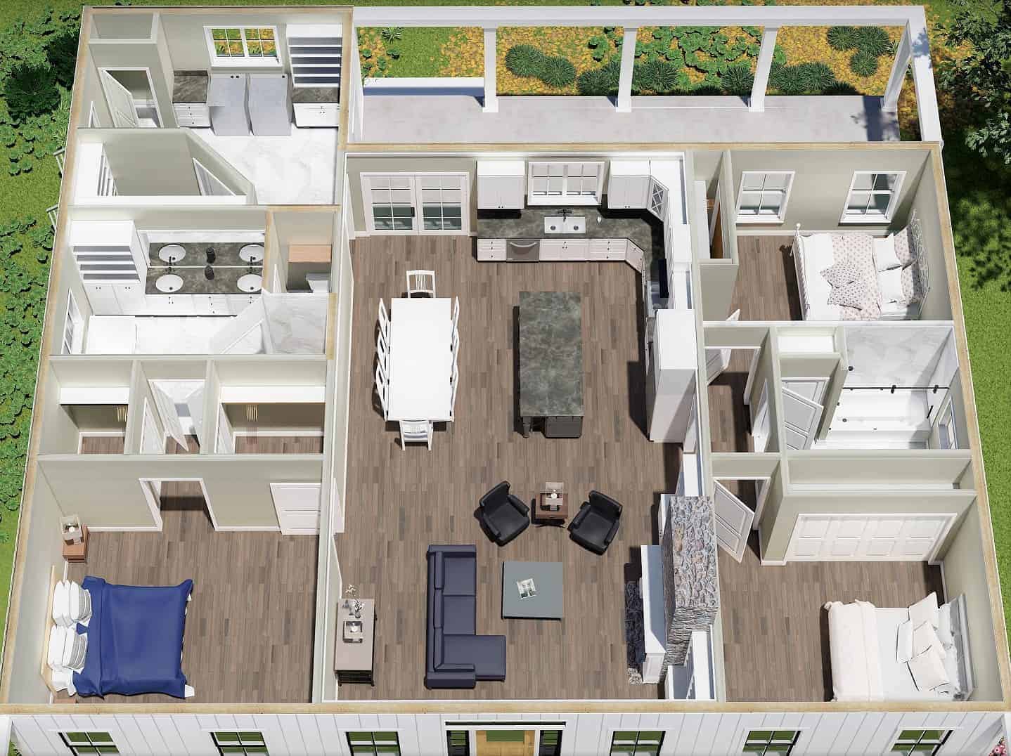 3D Floor Plan of this 3-Bedroom, 1860 Sq Ft Plan - 123-1125