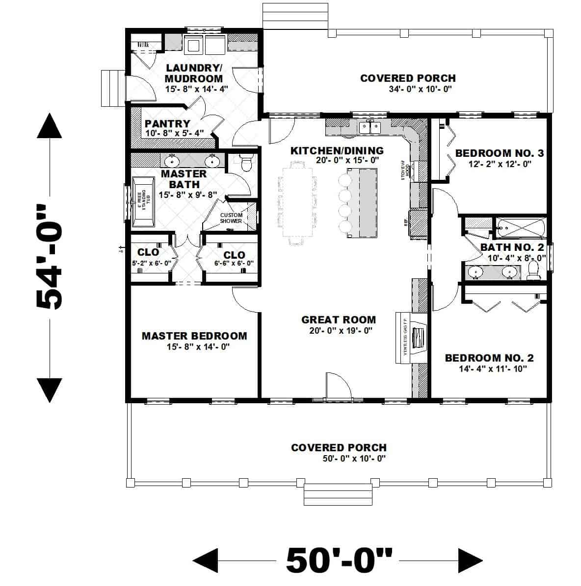 Main Level of Farmhouse Plan #123-1125