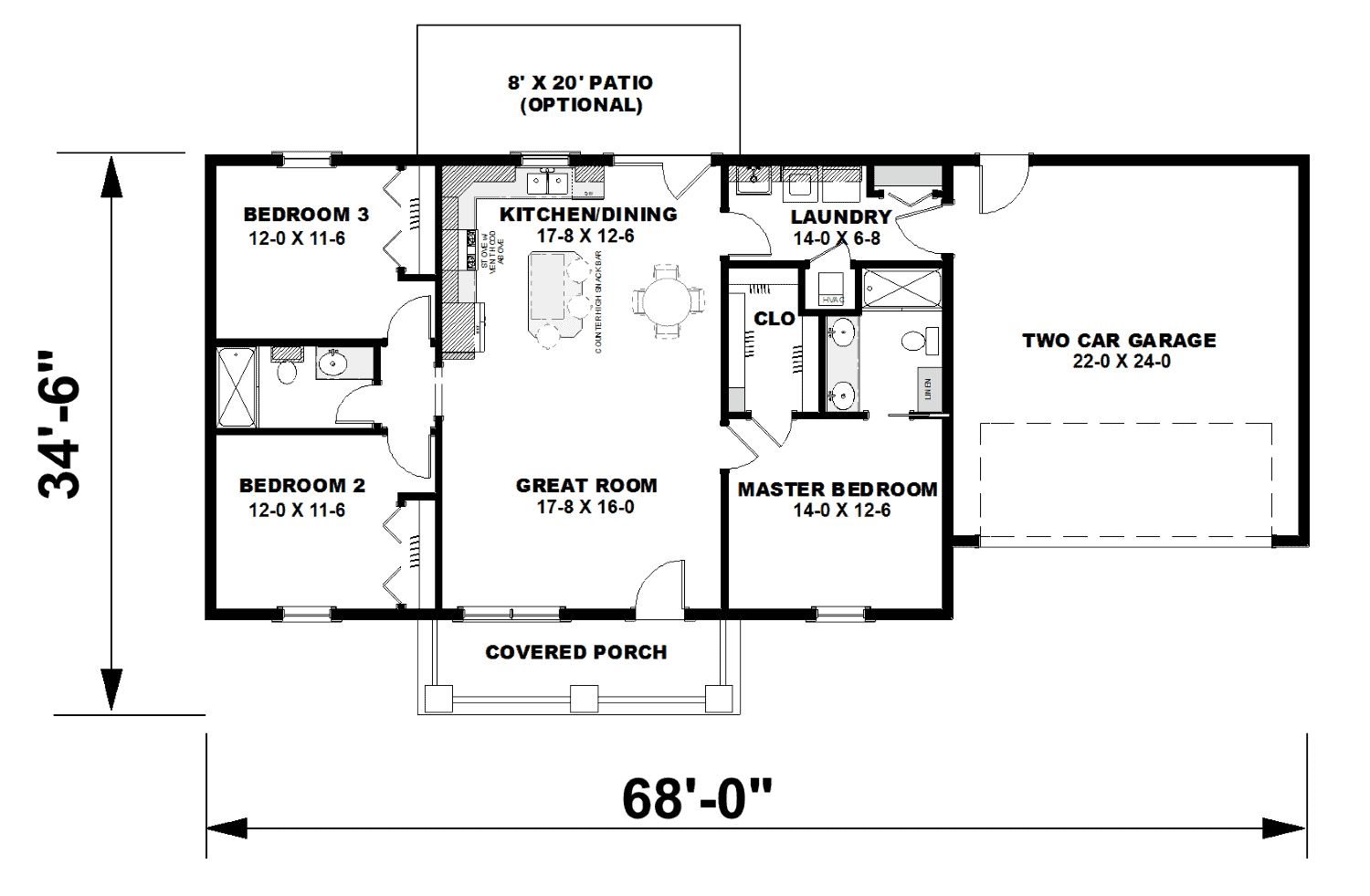 Main Level of Ranch Plan #123-1126