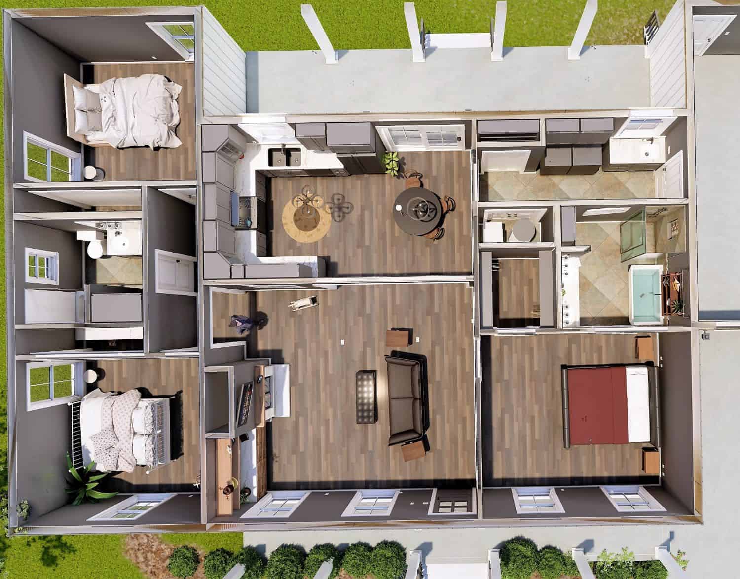 3D Floor Plan of this 3-Bedroom, 1629 Sq Ft Plan - 123-1127