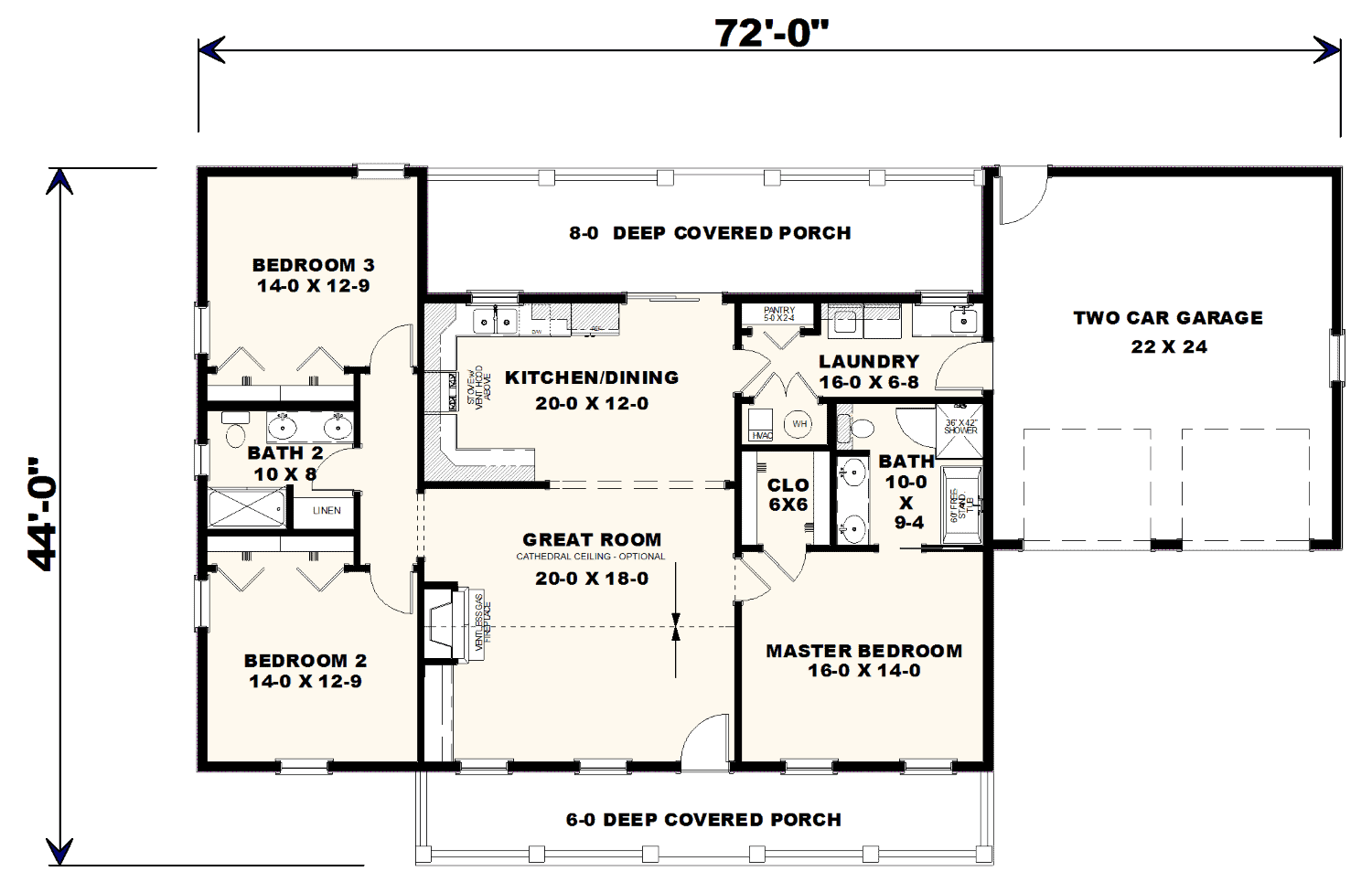 Main Level of Cottage Plan #123-1127