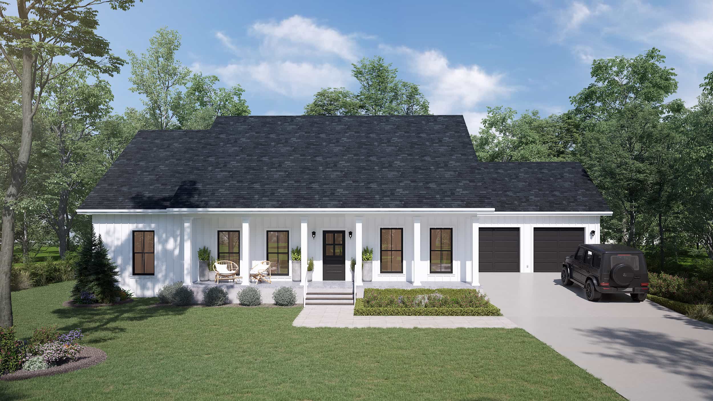 Front elevation of Ranch home (ThePlanCollection: House Plan #123-1127)