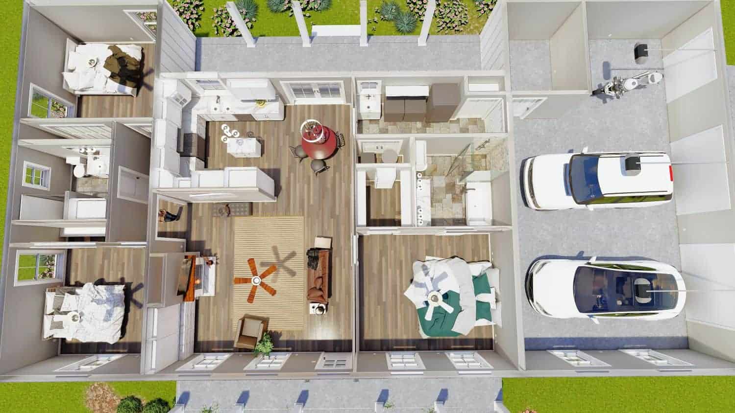 3D Floor Plan of this 3-Bedroom, 1615 Sq Ft Plan - 123-1128
