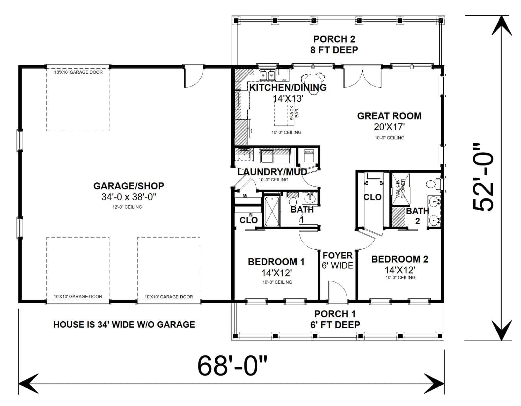 Main Level of Barn Style Plan #123-1131