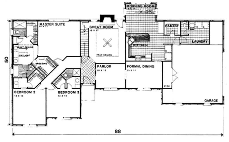 Floor Plan First Story of French Plan #124-1000