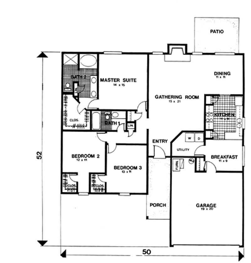 Floor Plan First Story of Ranch Plan #124-1004