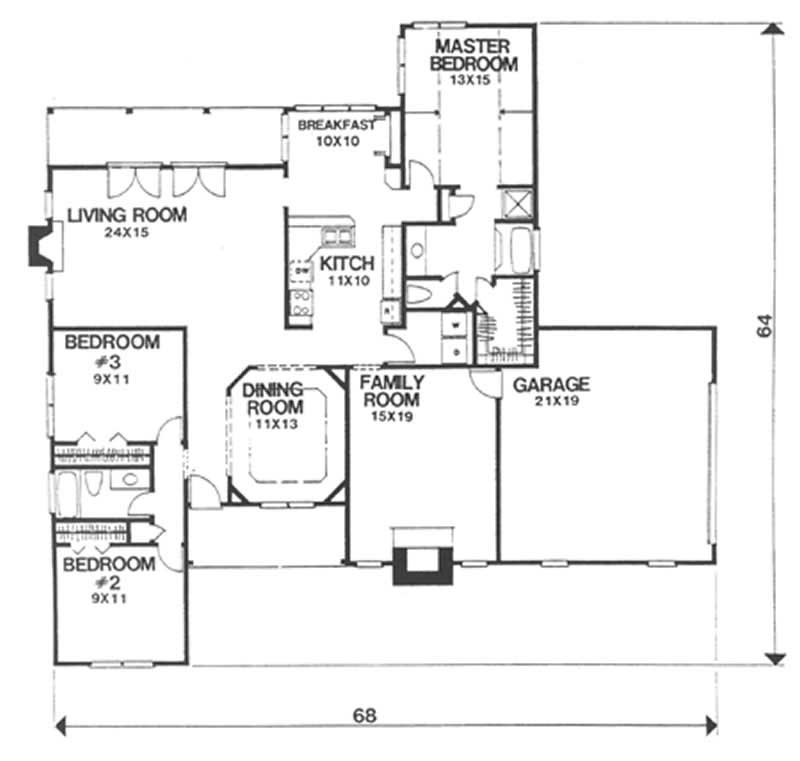 Floor Plan First Story of Country Plan #124-1010