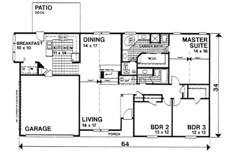 Floor Plan First Story of Ranch Plan #124-1014