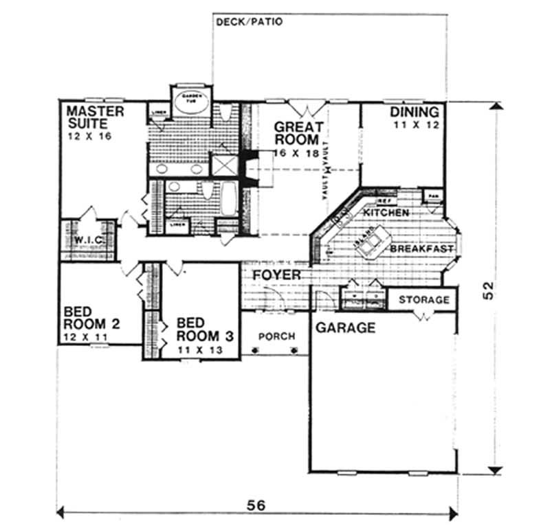 Floor Plan First Story of Ranch Plan #124-1016