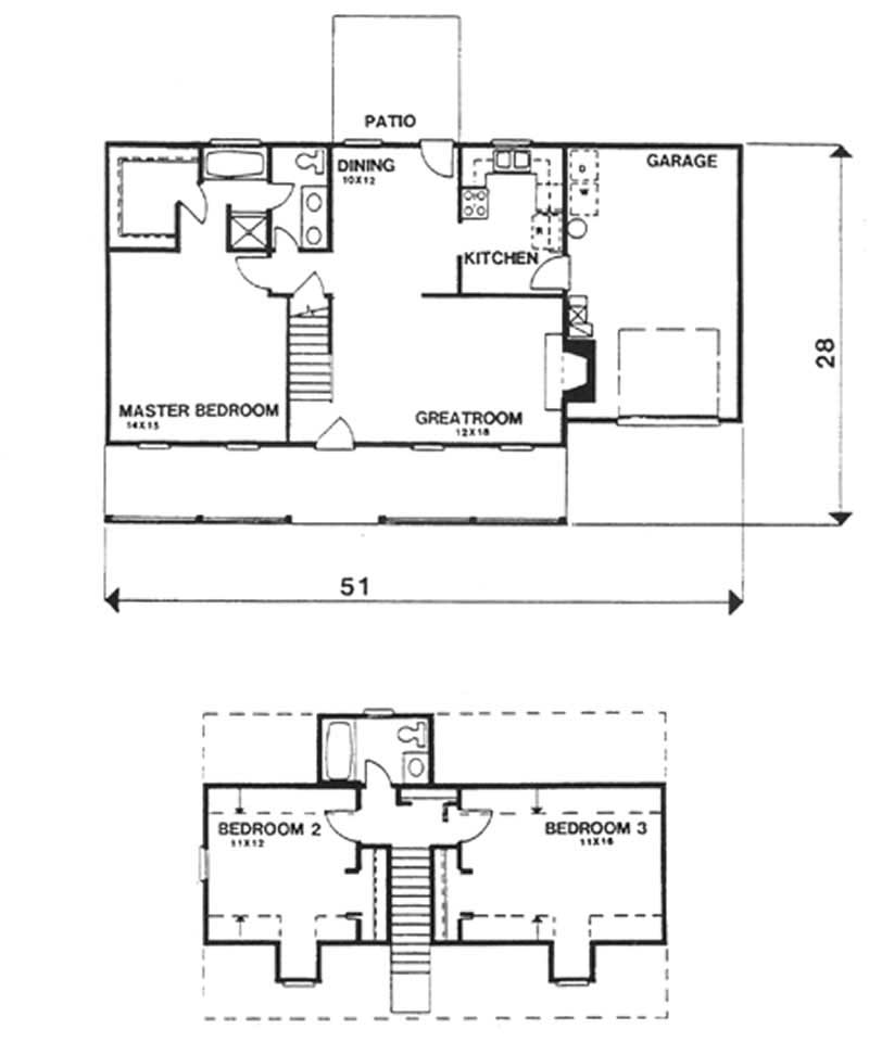 Floor Plan Main Level of 1.5-Story Plan #124-1017