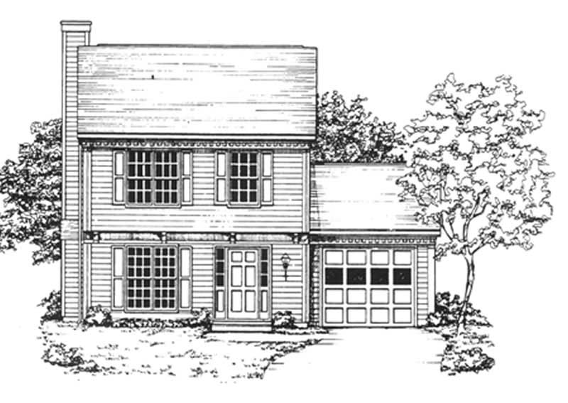 Front elevation of Colonial home (ThePlanCollection: House Plan #124-1020)