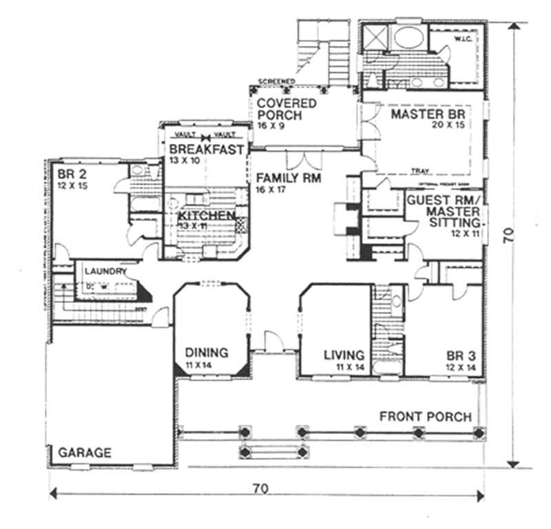 Floor Plan First Story of French Plan #124-1024