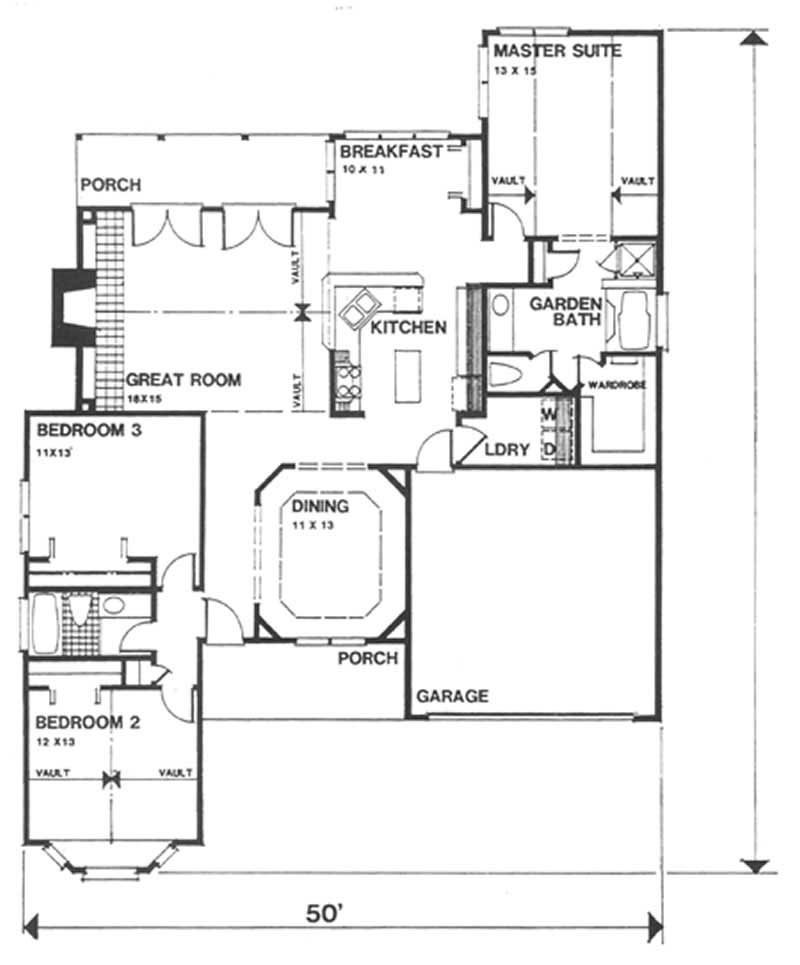 Floor Plan First Story of European Plan #124-1028