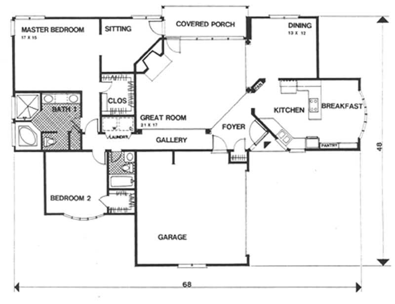 Floor Plan First Story of European Plan #124-1029