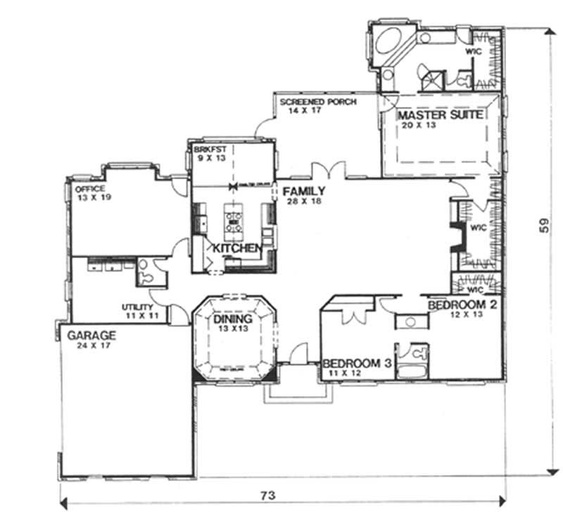 Floor Plan First Story of Ranch Plan #124-1032