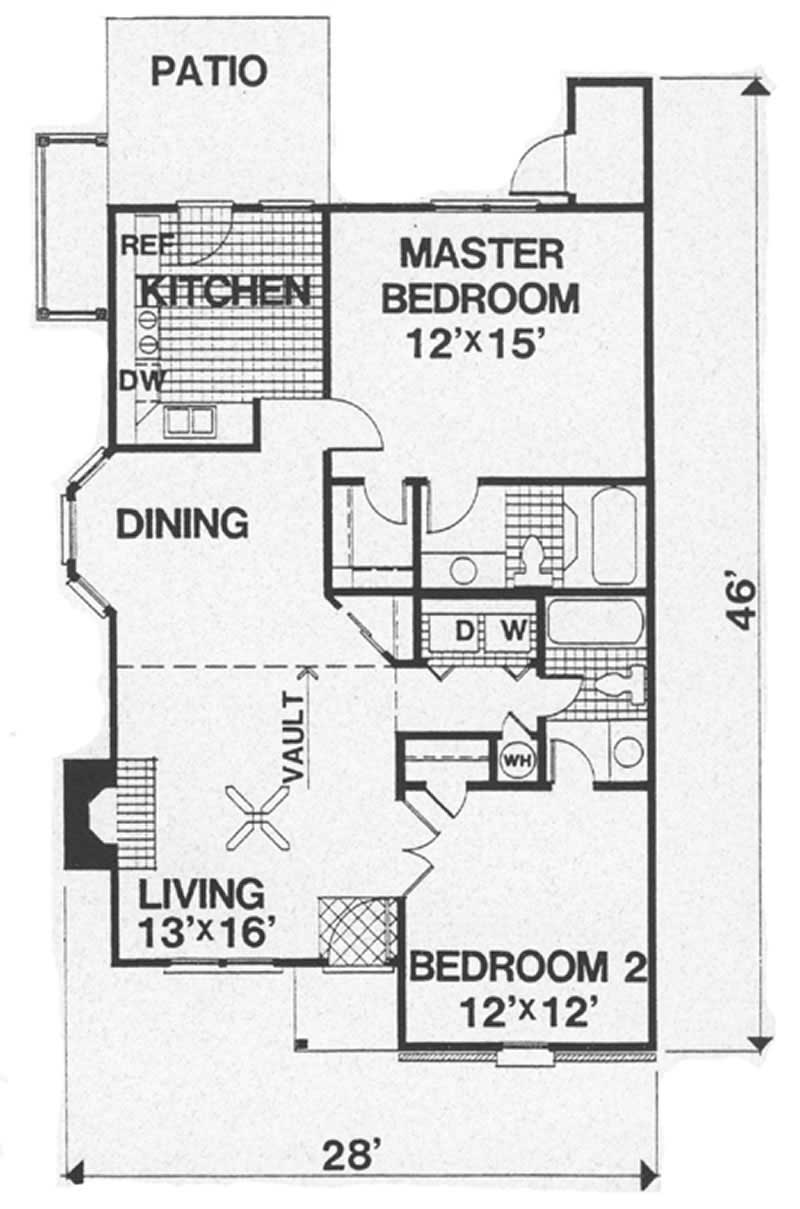 Floor Plan First Story of Bungalow Plan #124-1036
