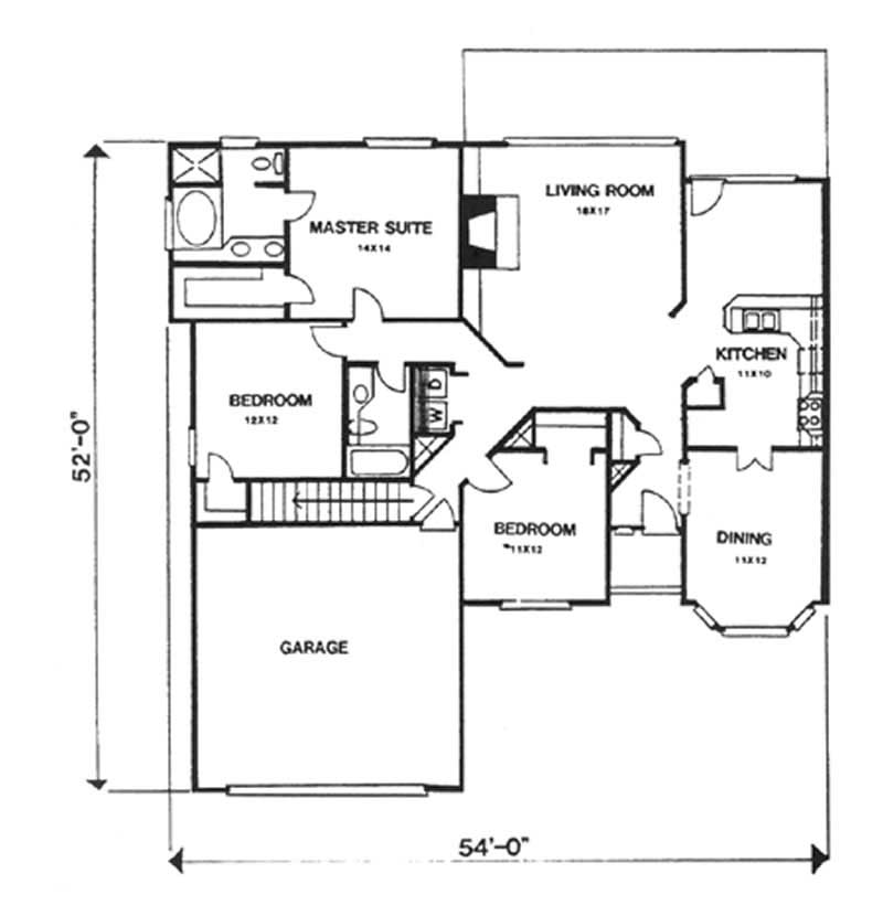 Floor Plan Main Level of Ranch Plan #124-1039