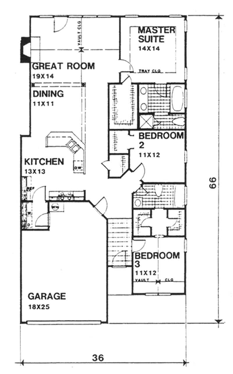 Floor Plan First Story of Bungalow Plan #124-1041
