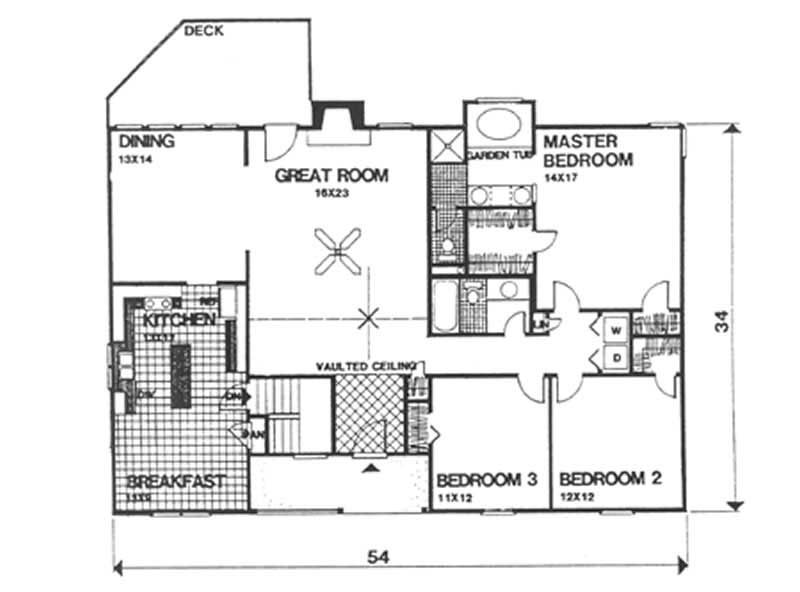 Floor Plan First Story of Ranch Plan #124-1042