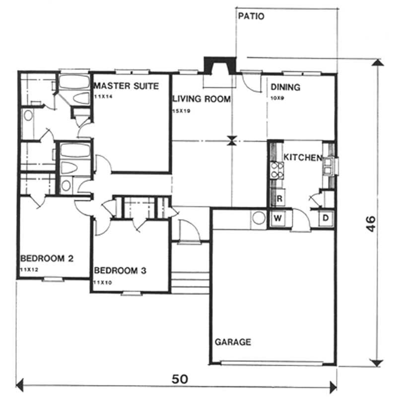 Floor Plan First Story of Ranch Plan #124-1044