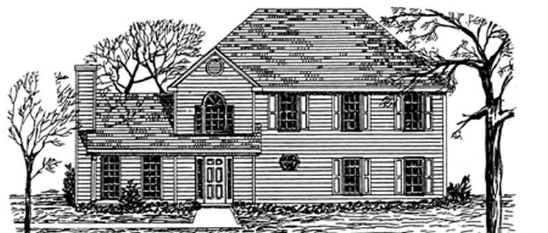 Front elevation of Colonial home (ThePlanCollection: House Plan #124-1045)