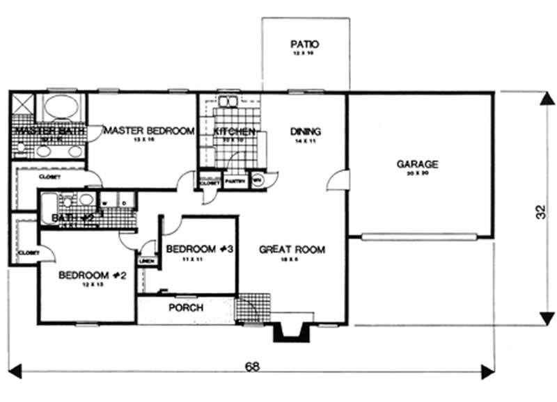 Floor Plan First Story of Country Plan #124-1053